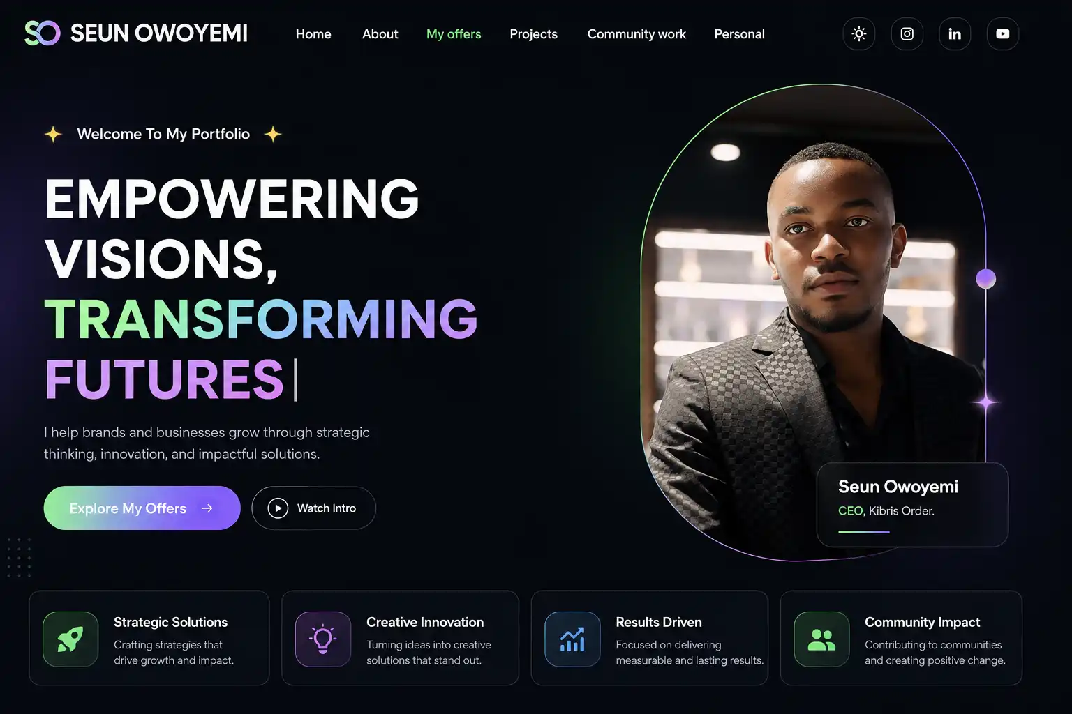 Seun Owoyemi Portfolio & Consulting product interface