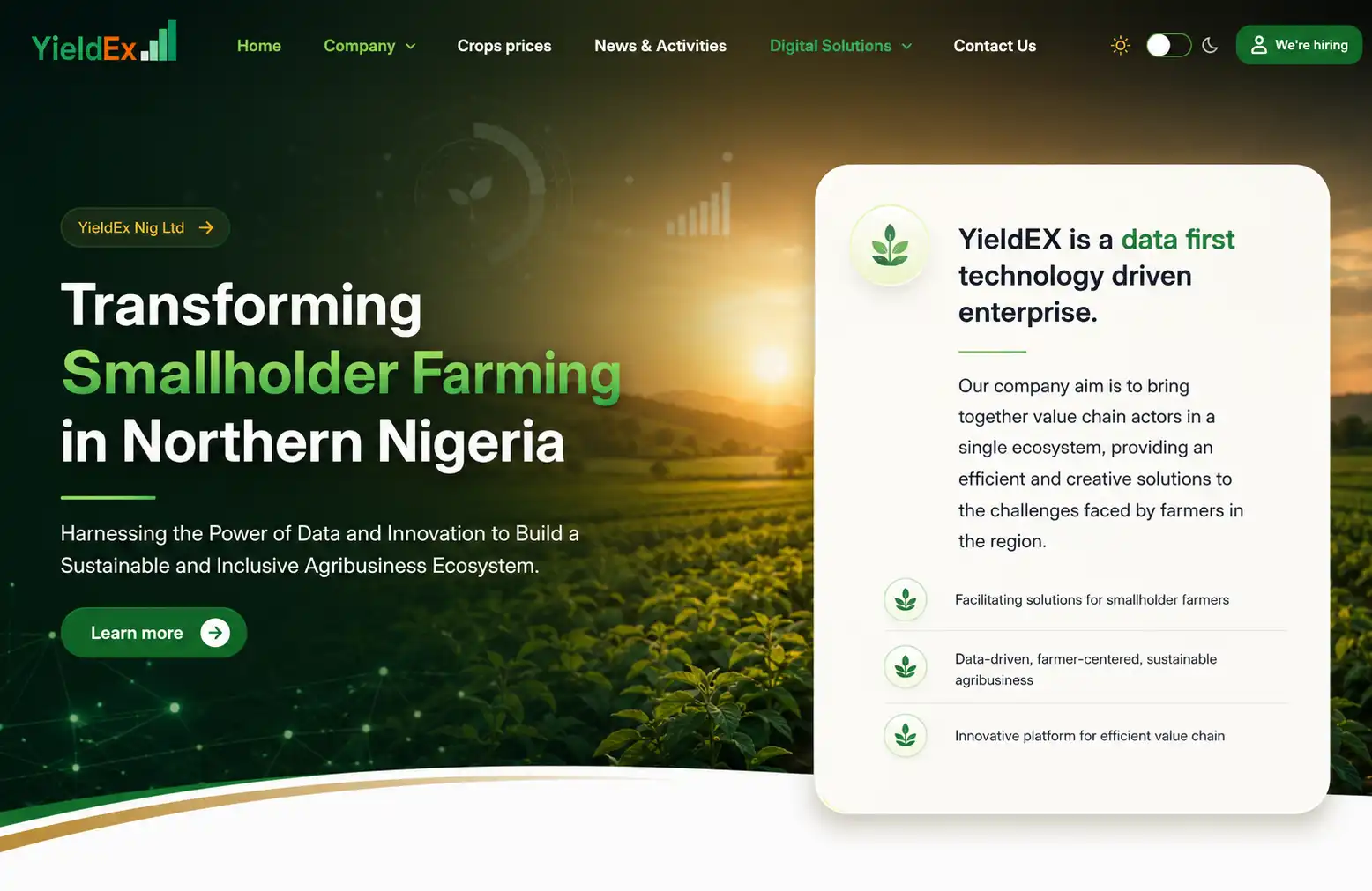 YieldEX Agribusiness Platform product interface