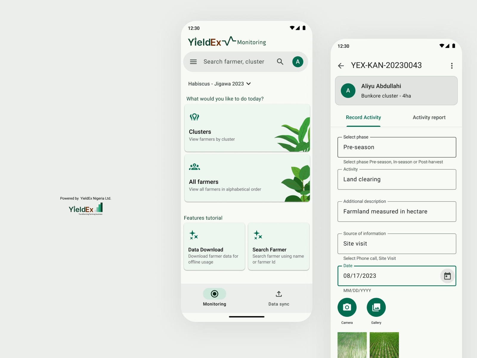 YieldEx Monitoring App interface